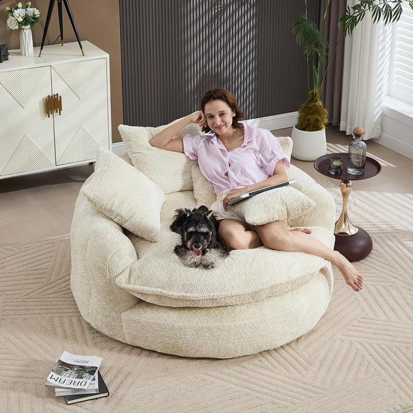 Oversized Chenille round Sofa, Fluffy Reading Chair for Living Room1