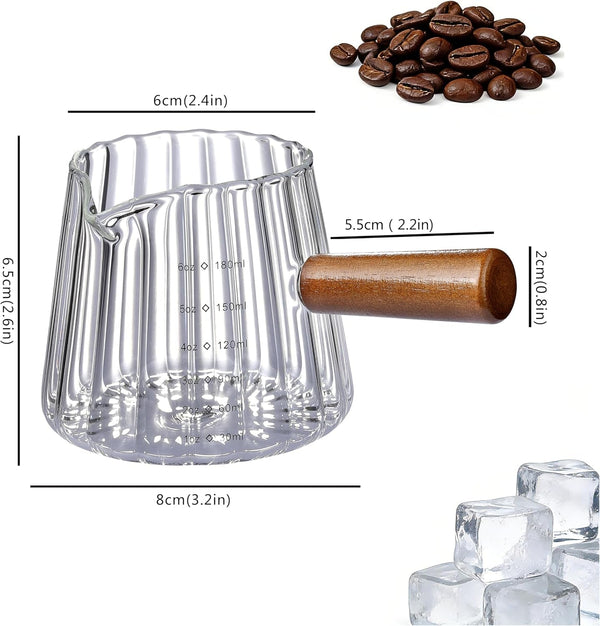 2 PCS Espresso Cups, Ohola 6OZ Espresso Shot Cup, Glass Measuring Cups with V-Shaped Spout, Markings in Both Oz & Ml2
