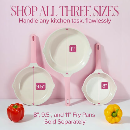Ceramic Cast Aluminum Nonstick Fry Pan, Fast & Even Heating with Easy Pour Spouts & Comfort-Grip Handle, 9.5-Inch, Pink5