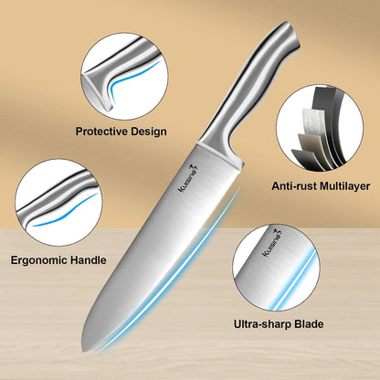 Premium Sharp Knife Set Carbon Steel Forged,Ergonomic Handle Knife Block Set,Kitchen Block Knife Set,Chef Knife Set Built-In Sharpener(Silver Pro, 15PCS)4