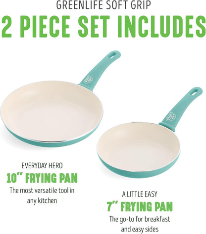 2 Piece (7” & 10”) Ceramic Nonstick Frying Pan Set, Turquoise | Pfas-Free Nonstick Coating, Family Skillet Set, Egg Pan, Omelet Pan, Stay-Cool Handles, Dishwasher & Oven Safe up to 350F5