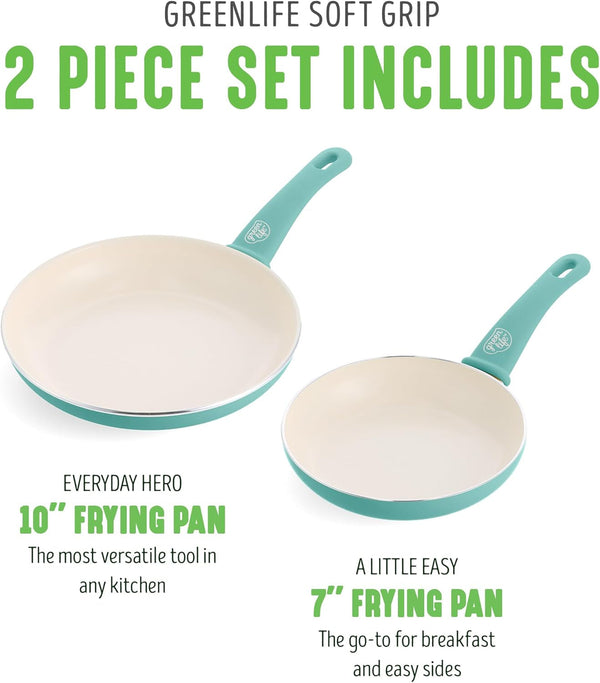 2 Piece (7” & 10”) Ceramic Nonstick Frying Pan Set, Turquoise | Pfas-Free Nonstick Coating, Family Skillet Set, Egg Pan, Omelet Pan, Stay-Cool Handles, Dishwasher & Oven Safe up to 350F5