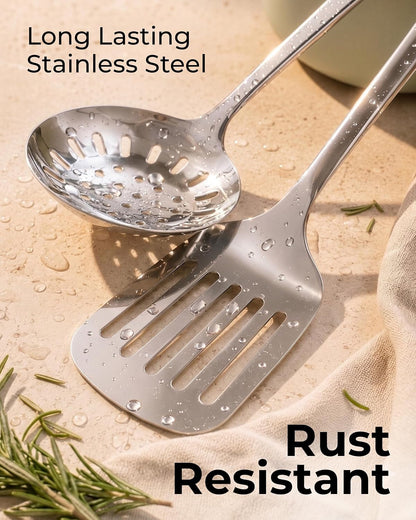 Stainless Steel 5 Piece Cooking Utensil Set | Stainless Steel Kitchen Utensil - Durable Kitchen Gadgets - Metal Kitchen Accessories - Easy to Clean Tools - 5 Piece Set3