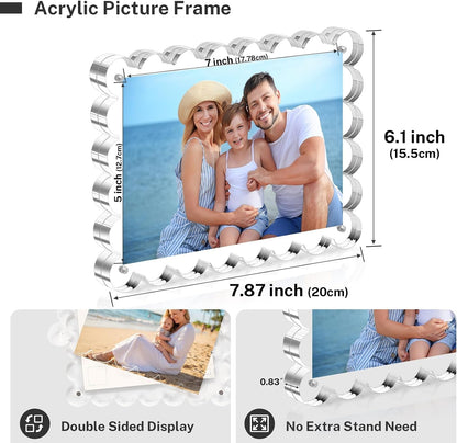 Acrylic Picture Frames 5X7 Acrylic Frame, 3 Pack Scalloped Magnetic 5X7 Picture Frame, Double Sided Clear 5 X 7 Photo Frame, Frameless Freestanding 5 X 7 Picture Frames Gift for Desktop Display2