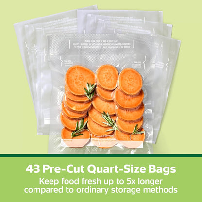 Foodsaver Quart Pre-Cut Vacuum Seal Bags, Easy Use Vacuum Storage Bags, Align to Seal and Tear to Open Vacuum Sealer Storage Bags, 43 Pack8