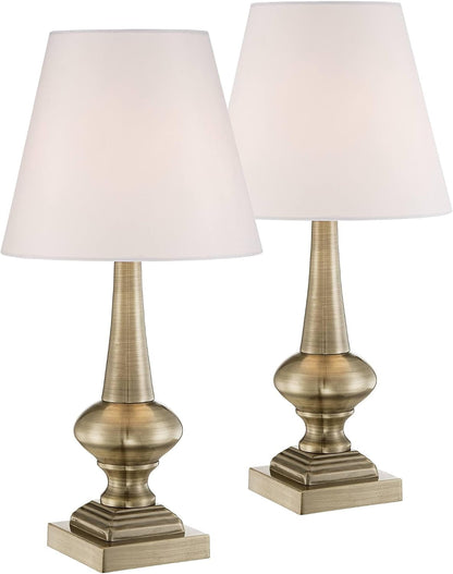 Larson 19" Small Table Lamps Set of 2 Gold Touch Antique Brass Modern | Traditional Metal Bedroom Living Room House Bedside Nightstand Office Family Home White Bell Shade2