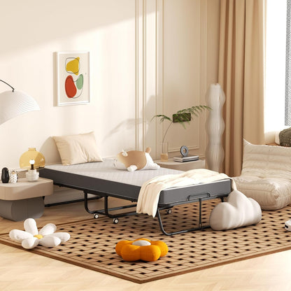 Foldable Single Bed for Adults – 75” X 31” Portable Rollaway Cot with 5" Memory Foam Mattress, Sturdy Metal Frame & Wheels – Space-Saving Guest Bed9