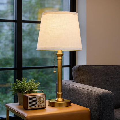 19.5” Brass Gold Small Table Lamps Set of 2 for Living Room Bedroom | Pull Chain Switch Bedside Table Lamps, White Linen Shade, Small Desk Lamp for Living Room, Bedroom, Home Office, Nursery4