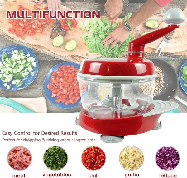 Manual Food Processor,Hand Powered Crank Food Processor Chopper,Food Vegetable Onions Chopper Processor Blender Mixer,For Vegetables Meat Fruits Onions5