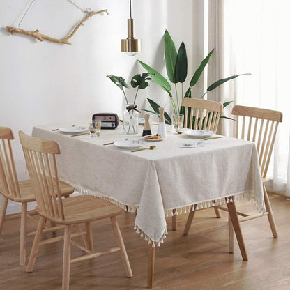Cotton Linen Tablecloths Fabric Tassel Tablecloth Dust-Proof Table Cover for Kitchen Dinning Tabletop Home Decoration (Rectangle/Oblong, 55 X 79Inch)3