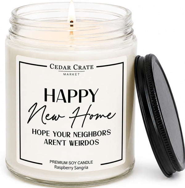 House Warming Gifts New Home – Funny New Homeowner Candle for Women & Men, Housewarming Gifts New Home, Closing Gift for Home Buyers – Raspberry Sangria Soy Candle, Made in USA1