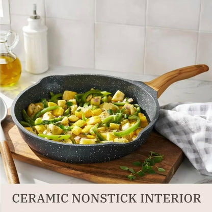 Pioneer Woman Prairie Signature 14-Piece Cast Aluminum Cookware Set, Charcoal Speckle4