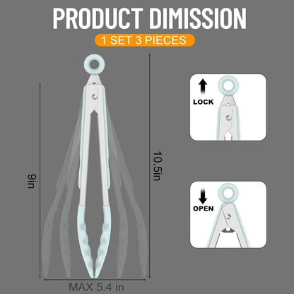 Silicone Serving Tongs for Cooking 9-Inch Kitchen Tongs with Silicone Tips, Set of 3 (Gradient Blue)2