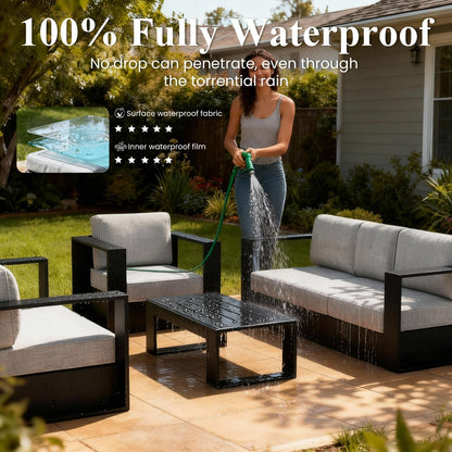 4 Piece Oversized Aluminum Outdoor Furniture Set with Fire Pit2
