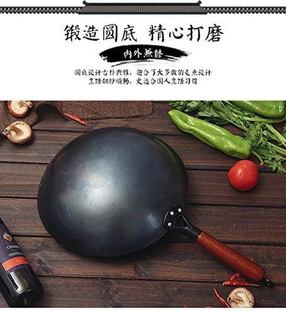Chinese 100% Hand Hammered Iron Woks Stir Fry Pans, Non-Stick, No Coating, Less Oil, Black Seasoned Wooden Handle (Chef-12 Inch)4