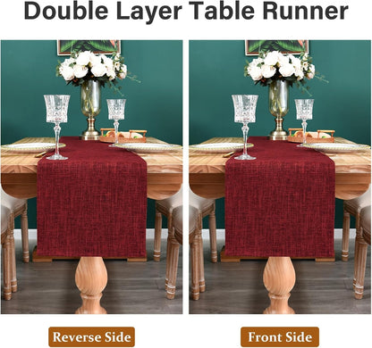 Reversible Double Layer Table Runner Faux Linen Fabric, 13X36Inch5