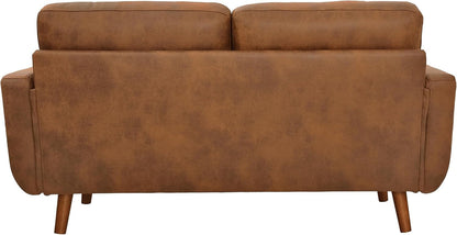 65" Loveseat Sofa,Mid Century Modern Love Seat Couches for Living Room,Button Tufted Upholstered Small Couch with Solid Wood Legs for Bedroom,Apartment,Office,Fabric,Light Brown11