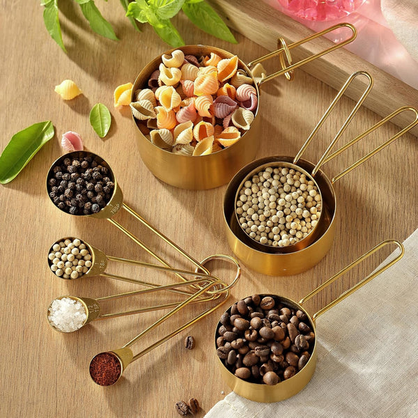 Measuring Cups and Spoons Set, Kaloo 8PCS Stainless Steel Metal Measuring Cups, Gold Finish, Ideal for Cooking and Baking5