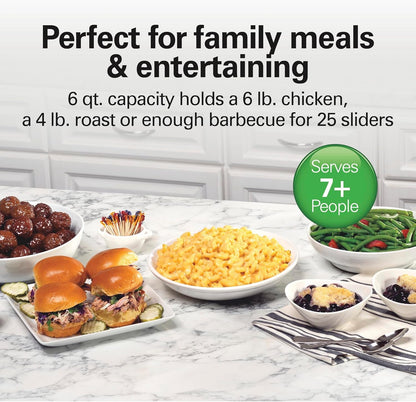 6 Quart Slow Cooker with 3 Cooking Settings | Dishwasher-Safe Stoneware Crock & Glass Lid | Silver | 33665G2