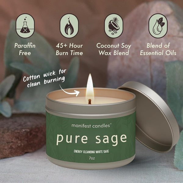 , White Sage Candles for Cleansing House Negative Energy, 45 Hour Burn, Pure Sage Smudge Candle, Positive Energy Meditation Candle, Aromatherapy Candle, Spiritual Gifts, Healing Sage2