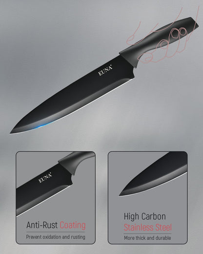 Kitchen Knife Set, 19 PCS Black Knife Set with Acrylic Block and Sharpener, German High-Carbon Stainless Steel Knife Sets with 6 Serrated Steak Knives, Bread Knife, Chef Knife, Dishwasher Safe8