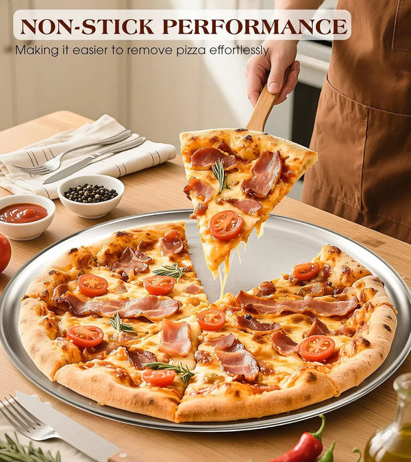 Stainless Steel Pizza Pan 16 Inch, Pizza Pan for Oven, Steel Pizza Tray, Thick round Pizza Plate Pizza Baking Sheet, Easy Clean & Dishwasher Safe, Set of 16