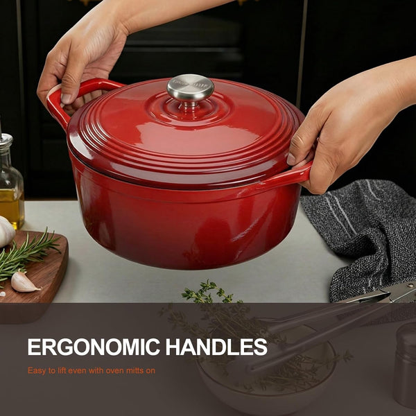Enameled Cast Iron Dutch Oven - 5.5QT Pot with Wide Handles Lid Cookbook & Cotton Potholders - Heavy-Duty Pre-Seasoned Cookware Oven Safe to 500°F for Braising, Stews, Roasting, Sourdough Baking3