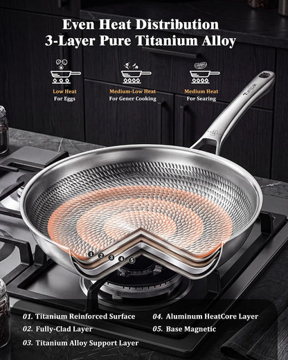 Titanium Cookware Set, 8 Piece Pots and Pans Set with Lid, Hammered Non-Stick Frying Pans, Pfas/Pfoa/Ptfe-Free, Dishwasher & Oven Safe, Compatible with Gas & Induction Cooktops4