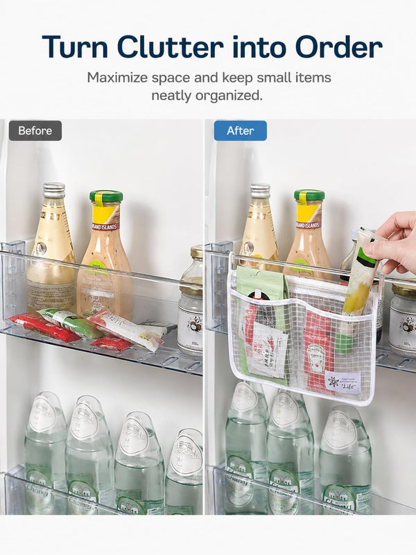 Refrigerator Door Organizer Set, Fridge Hanging Mesh Bag for Kitchen, Household Sundries Sorting Bag, Only for Small Objects Containers10