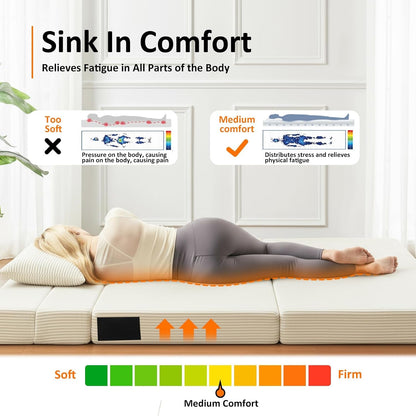 Single Size Folding Sofa Bed - 4 in 1 Convertible Sleeper Chair - High Density Memory Foam Futon Couch - Foldable Bed for Living Room Bedroom (Beige)7