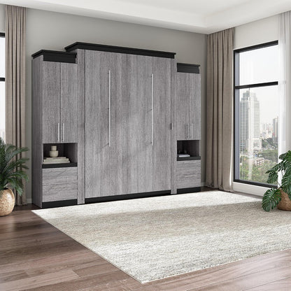 Queen Murphy Bed with Storage Cabinet, Bark Grey, Orion, 106W3