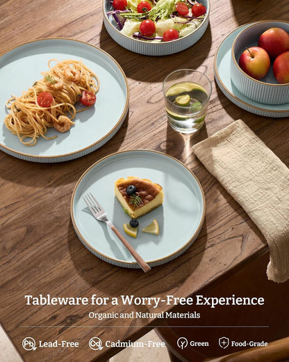 Plates and Bowls Set with Rim, Stoneware Dinnerware Sets for 43