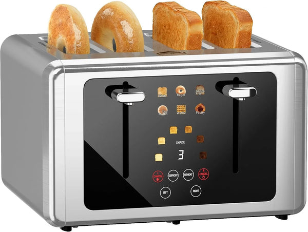 Smart Digital 4-Slice Touchscreen Toaster, Wide Slots & Dual Control | Digital Timer, 6 Bread Types & 6 Shade Settings, Defrost/Reheat/Standby, Sound Control, Stainless Steel1