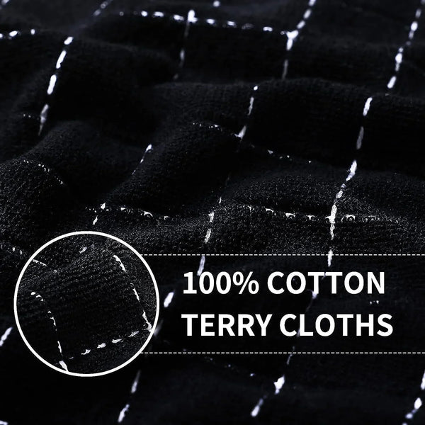 Kitchen Towels and Dishcloths Set, Set of 8, Black | Bulk Cotton Terry Kitchen Towels, Checkered Designed, Soft and Super Absorbent Dish Towels, 12 X 12 and 13 X 28 Inches7
