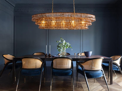 54" Smoked Gold Rectangular Drum Large Chandeliers for Dining Room, 5-Light Modern round Hanging Light Fixture for Kitchen Island, Living Room, Foyer7