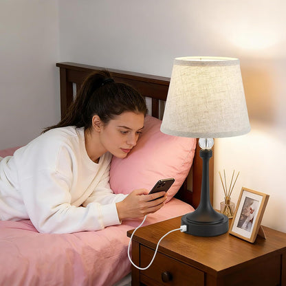 Touch Black Table Lamp Set of 2 with USB C+A Ports, Desk Lamp-19.7''6