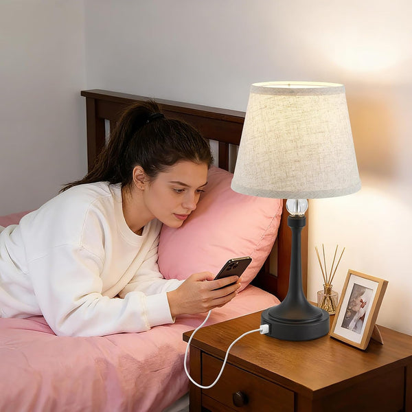 Touch Black Table Lamp Set of 2 with USB C+A Ports, Desk Lamp-19.7''6