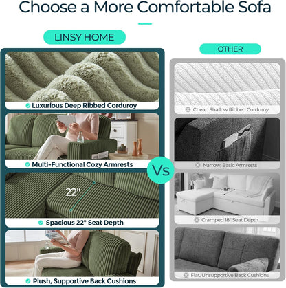 Sectional Sleeper Sofa Couch with Storage Chaise & USB Charging, Plush Corduroy Convertible Pullout Sofa Bed, Modular Sectional Couches for Living Room Bedroom (Green, 81'' L-Shaped Sofa)4