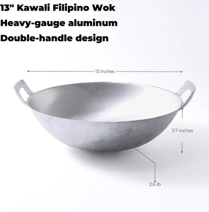 Kawali Filipino Wok, 13 in Aluminum Double-Handle Pan | Deep Round-Bottom Design, for Pancit, Stir-Frying and Shallow Frying, Gas and Outdoor Burner Use6