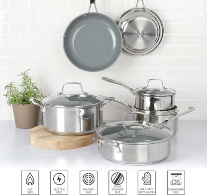 Delaroux 10 Piece Stainless Steel Pots and Pans Kitchen Cookware Set W/Pfas Free Premium Nonstick Ceramic Interior6