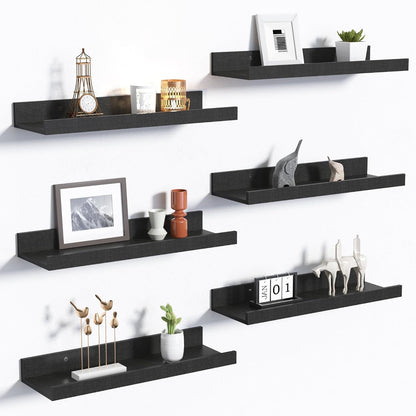 Floating Shelves for Wall Decor and Storage, Black, 6Pcs 15.7'' | Wall Mounted Wood Shelves for Living Room, Bedroom, Bathroom, Kitchen, Office, Laundry Room Display and Organize1