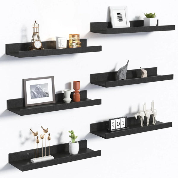 Floating Shelves for Wall Decor and Storage, Black, 6Pcs 15.7'' | Wall Mounted Wood Shelves for Living Room, Bedroom, Bathroom, Kitchen, Office, Laundry Room Display and Organize1