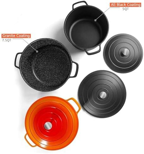 Large Dutch Oven Pot with Lid-7.5Qt Cast Aluminum Oven Pot with Two Handles Lightweight for Bread Baking Braising and Roasting(Black)6