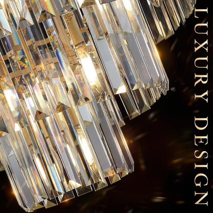 20" Modern Crystal Chandeliers,7 Lights Gold round Light Fixture8