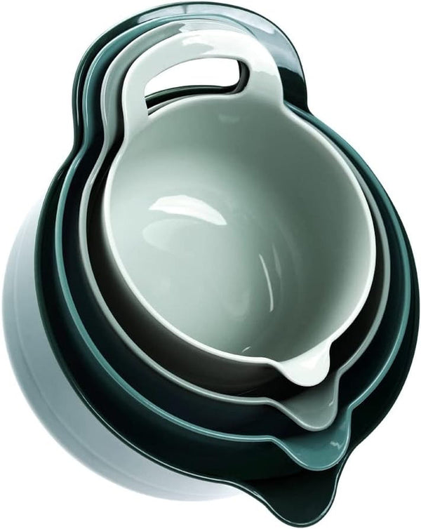 4 Pack Nesting Mixing Bowl with Pour Spout and Handle, BPA Free Microwave & Dishwasher Safe(Green, 4 Pack with Handle)1