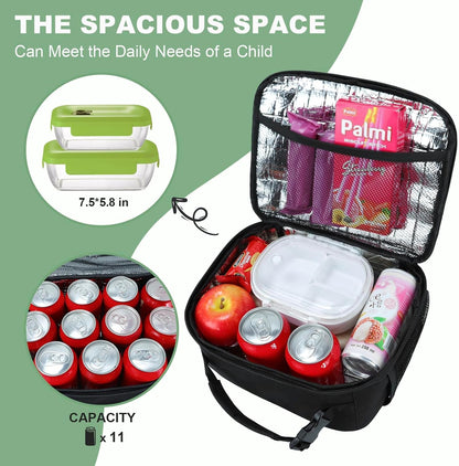 Kids Lunch Box for Boys Girls Lunch Bag Insulated Durable Lunchbox Children Lunch Tote Bag for School Black3