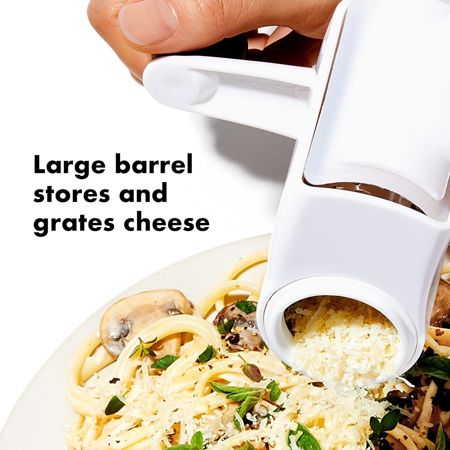 oxo-good-grips-rotary-cheese-grater-with-hand-crank-white-use-for-hard-cheeses-chocolates-nuts-stainless-steel-blades-silicone-seal-to-keep-cheese-fresh-easy-to-grate-store