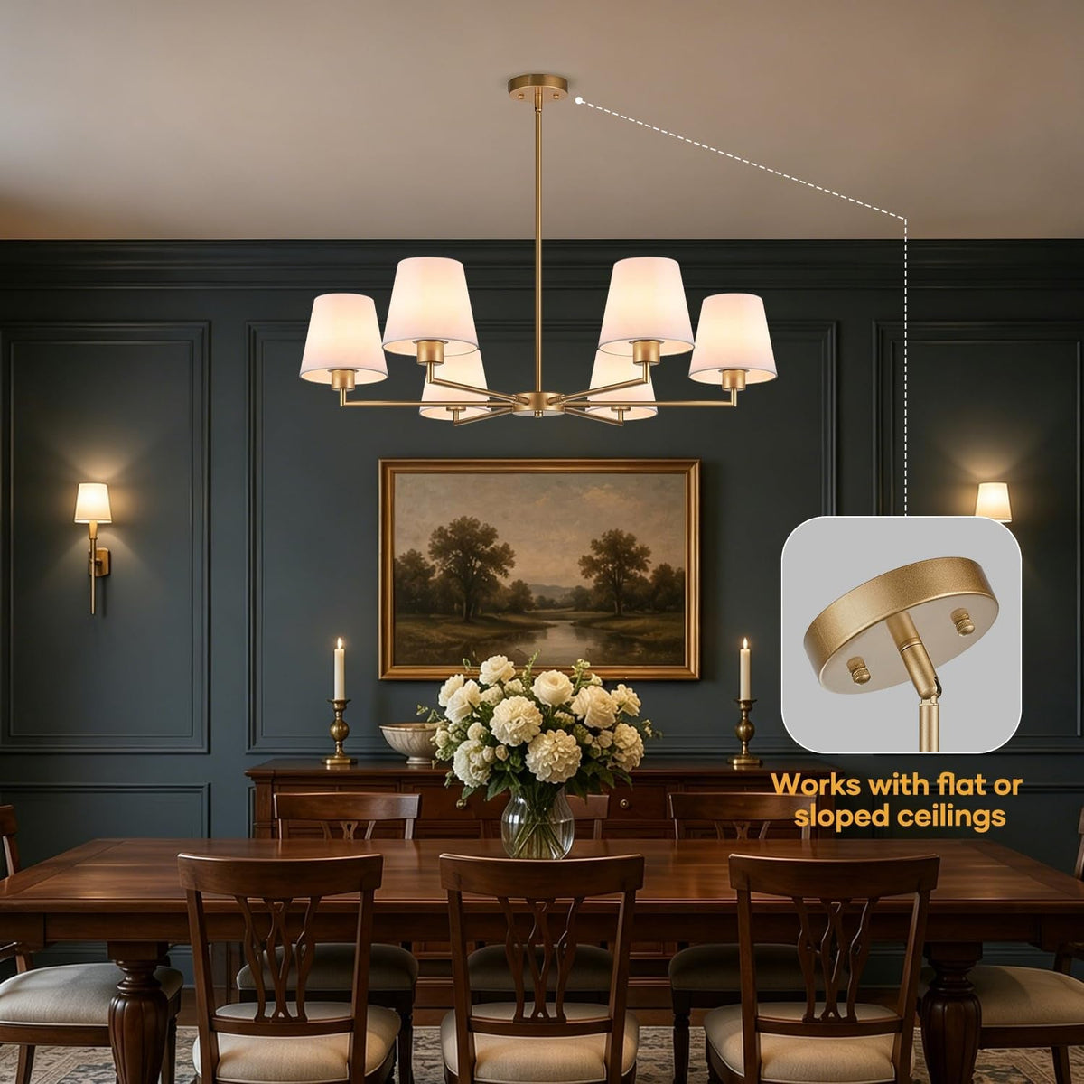 brass-gold-chandeliers-for-dining-room-36-6-light-no-assembly-required-antique-modern-gold-chandelier-light-fixture-with-white-fabric-shade-classic-kitchen-pendant-lights-over-table-for-bedroom