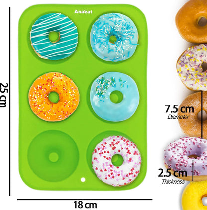 3 Pack Donut Pan Silicone Baking Mold, Just Pop Out! Non-Stick Doughnuts Baking Pans BPA Free for 6 Full-Size Donuts, Muffin, Cake Biscuit Bagels - Oven & Dishwasher Safe (Multicolor)6