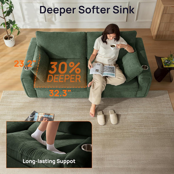 Pull Out Sofa Bed, No Cushion Removal, Queen Sleeper Sofa with USB Fast Charging, Memory Form Mattress, 2-In-1 Convertible Comfy Loveseat Couch Bed for RV, Apartment, and Small Spaces (Green)7
